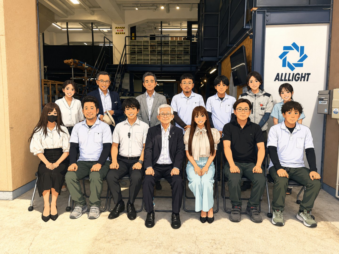 株式会社武蔵野・小山昇社長を囲んだ株式会社オールライトの集合写真